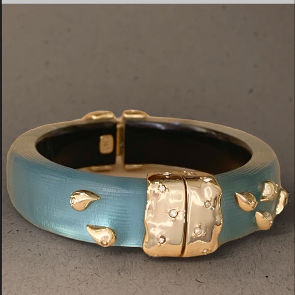 Alexis Bittar Jewelry - ALEXIS BITTAR • NEW Hand Carved Painted Hinged Paisley Studded Crumpled Bracelet